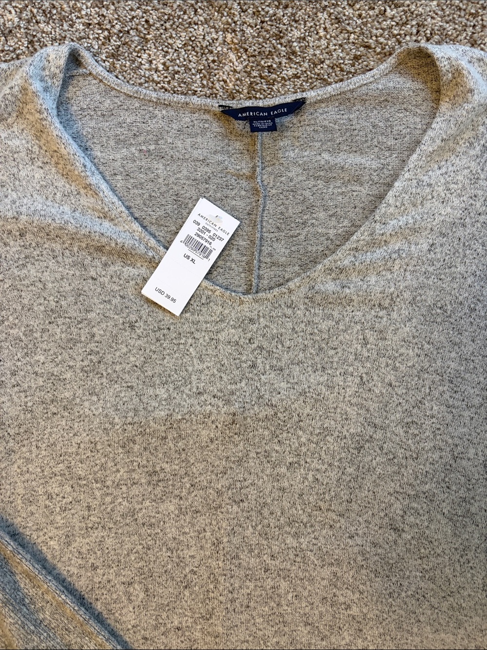 New American Eagle Outfitters Light Gray V-Neck Midi Dress
